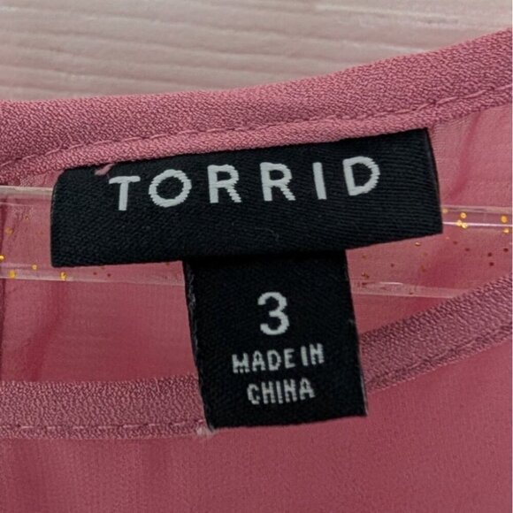 Torrid Peplum Crepe Mesh Inset Babydoll Blouse Womens Plus Size 3X Mauve Pink - Picture 4 of 10